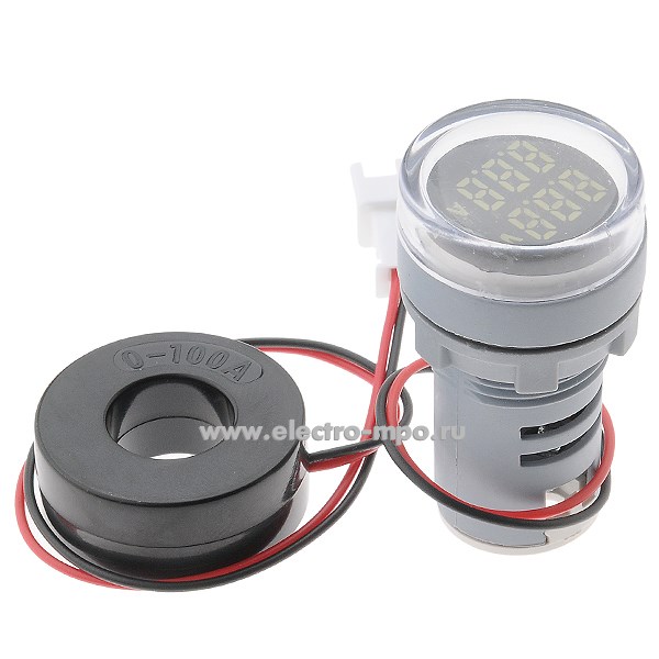 Б1816. Вольтамперметр цифровой DMS-231  60-500В, 28,5 мм, уст. диам. 22 мм, индикация - белый (Ruichi Кита