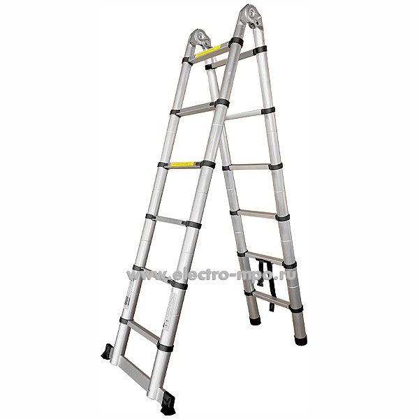 В6025. Лестница DTLH 1.9 телескоп. алюм. с шарниром 2 секции (1.9+1.9м) 6+6ступ. (Алюмет)