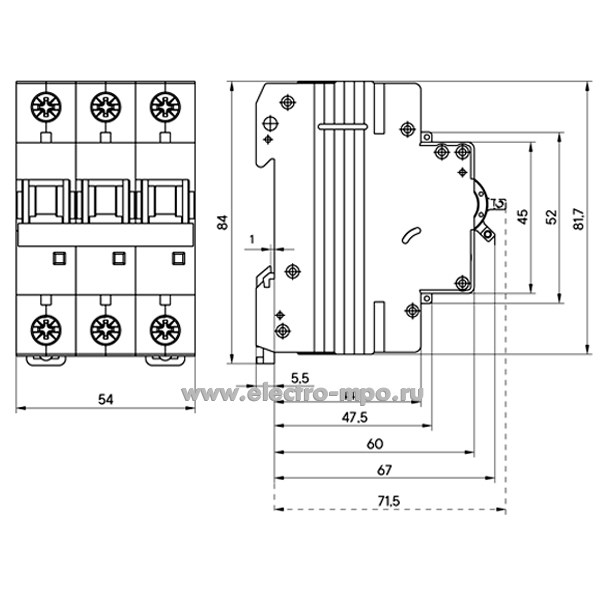 А1761. Автоматический выключатель MD63-3C25-10 25А/3п/ 10кА на Din-рейку (ДКС)