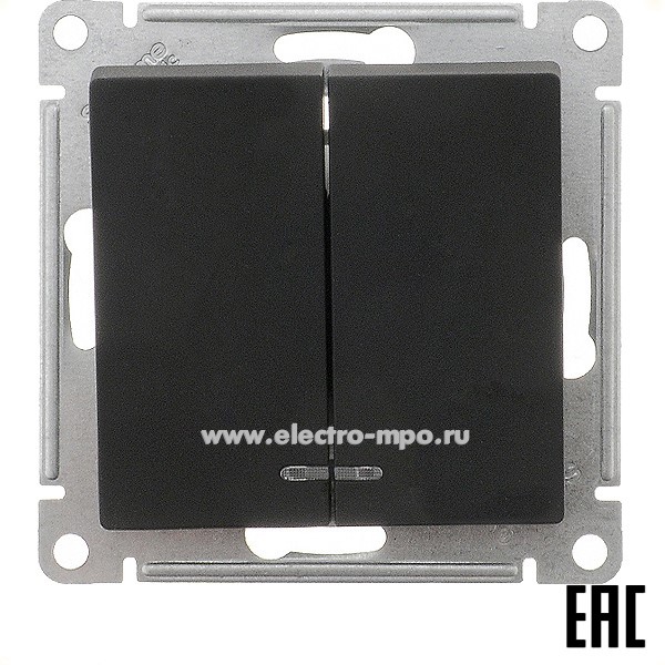 Ю52. Механизм AtlasDesign ATN001053S выключателя 2 кл. безвинт. зажим. с подсветкой с/п карбон (SE)