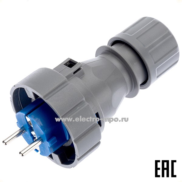 Р66. Вилка 111-013 прямая "евро" влагозащищенная 16А IP68 (Rexant)