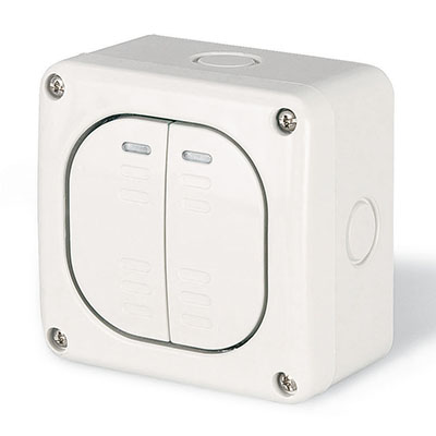 Р57. Выключатель DIS1375022 однополюсный, двухклавишный, настенный (ДКС)