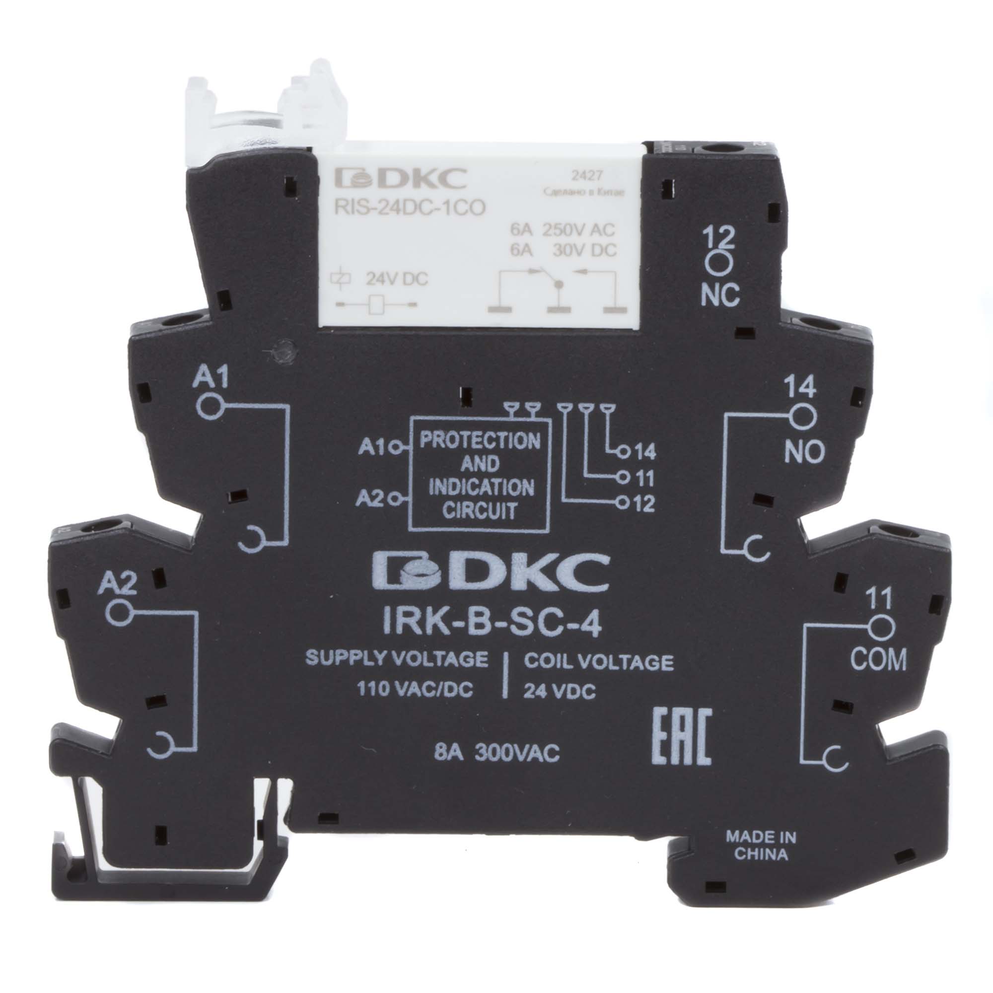 А46. Реле IRK-110UC-1CO интерфейсное, 1CO, ком. ток 6А, AgSnO2, напряжение 110V AC/DC, винтовые  (ДКС)