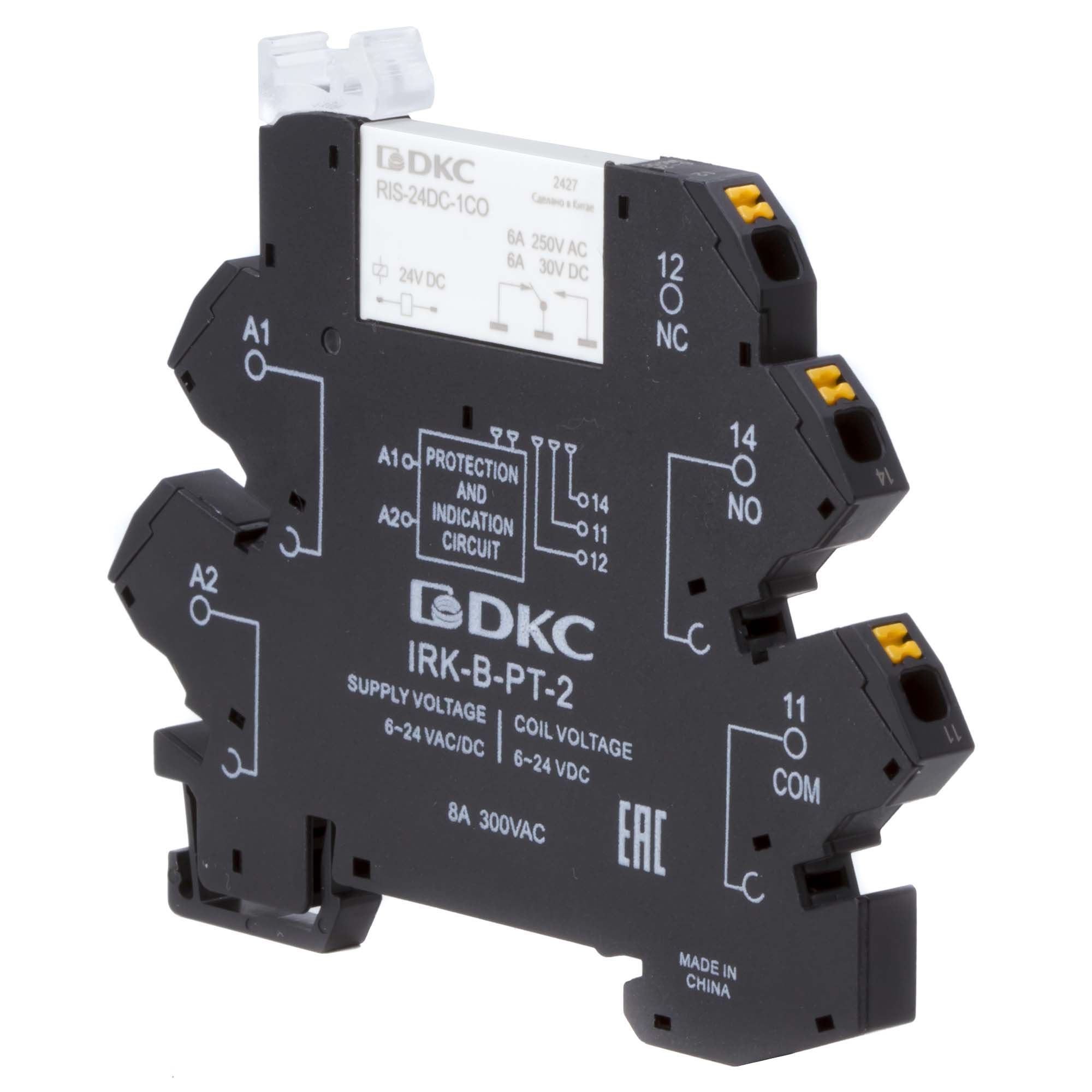 А46. Реле IRK-12UC-1CO-PT интерфейсное, 1CO, ком. ток 6А, AgSnO2, напряжение 12V AC/DC, push-in  (ДКС)