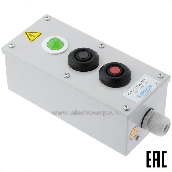 А5044. Пост кнопочный ПКУ 15-21.131-54 3 поста 10А по 1ВК черн./красн. 1СКЛзелен. (Электротехник Москва)