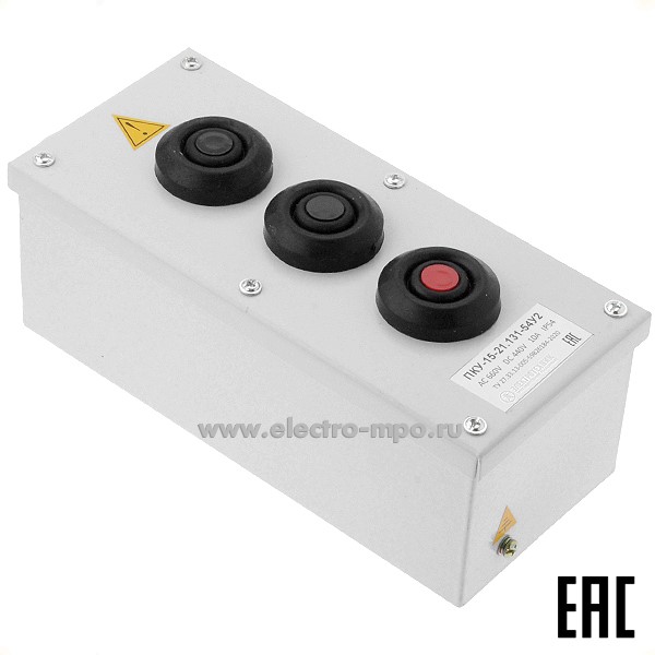 А5046. Пост кнопочный ПКУ 15-21.131-54 3 поста 10А IP54 2ВК черные 1ВК красная (Электротехник Москва)