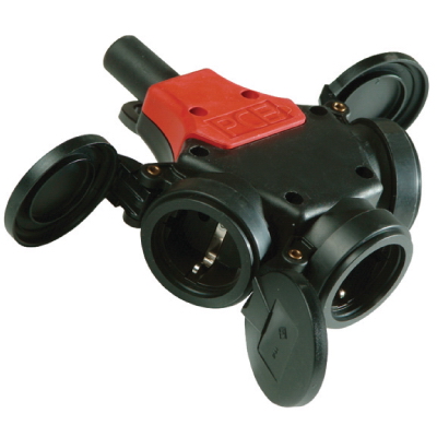 Р57. Розетка DISS320163 тройник с откидной  крышкой (ДКС)