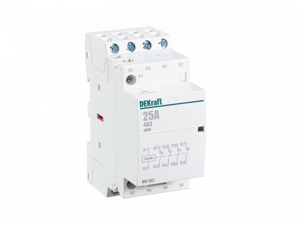 А75. Контактор модульный МК103  18070DEK 4р 25А 230В на Din-рейку (DEKraft)