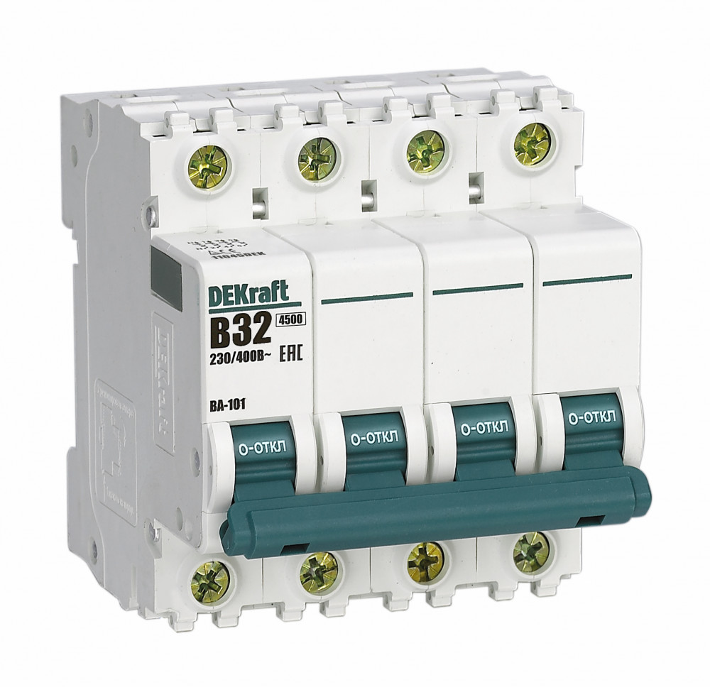 А01. Автоматический выключатель ВА-101 11045DEK 4P 32А B 4.5кА (DEKraft)