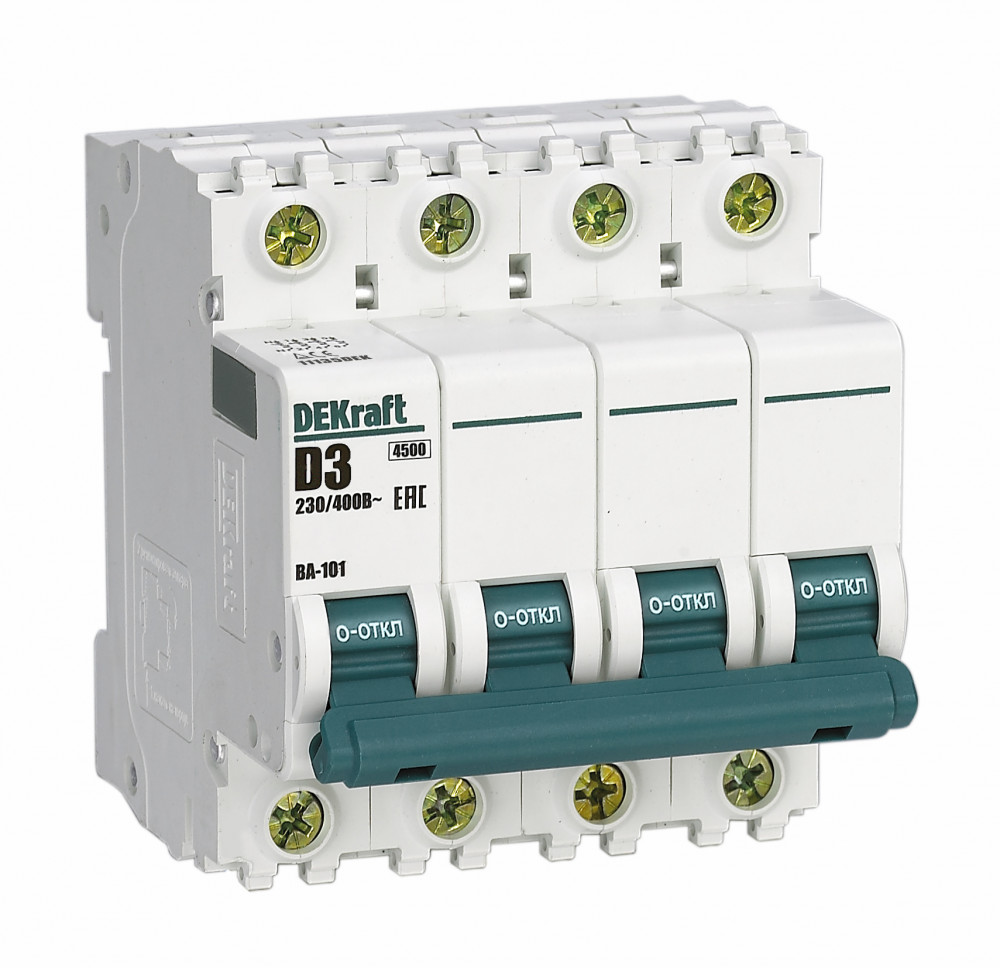 А01. Автоматический выключатель ВА-101 11135DEK 4P 3А D 4.5кА (DEKraft)