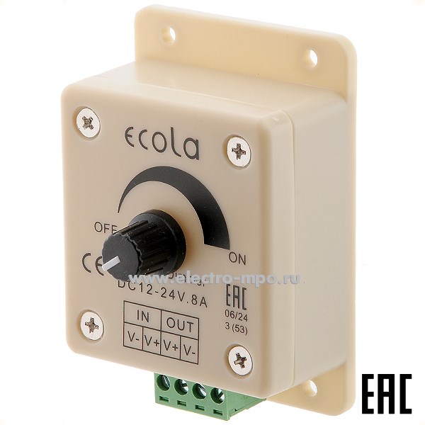 С1118. Диммер CDM08AESB с винтовыми клеммами к СД ленте 12В-96Вт/24В-192Вт IP20 (Ecola)