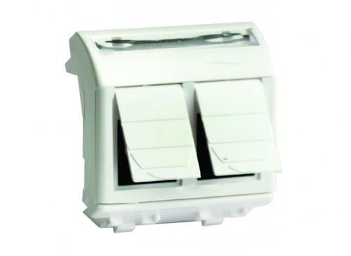 Р23. Ком.роз. 76459B двойная RJ45 кат.5e экран., 8P8C, Brava, белая, 2мод (ДКС)