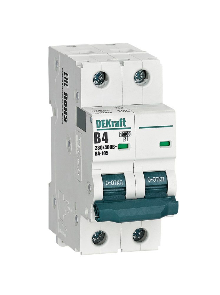 А01. Автоматический выключатель ВА-105 13114DEK 2P 4A х-ка B 10кА (DEKraft)