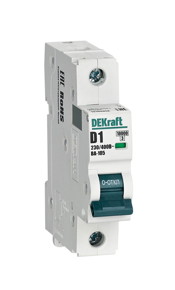 А01. Автоматический выключатель ВА-105 13196DEK 1P 1A х-ка D 10кА (DEKraft)