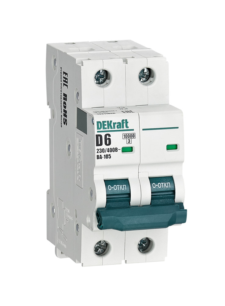 А01. Автоматический выключатель ВА-105 13211DEK 2P 6A х-ка D 10кА (DEKraft)