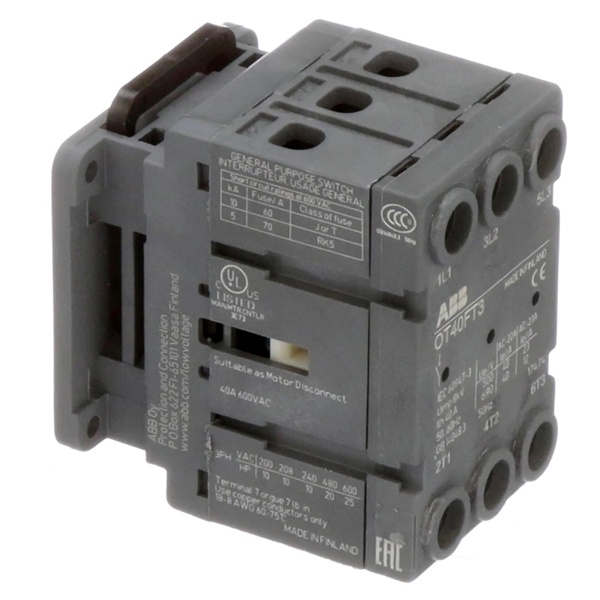 Б45. Рубильник OT40FT3 до 40А 3х-полюсный дверного монтажа (без ручки)  1SCA104940R1001 (ABB)