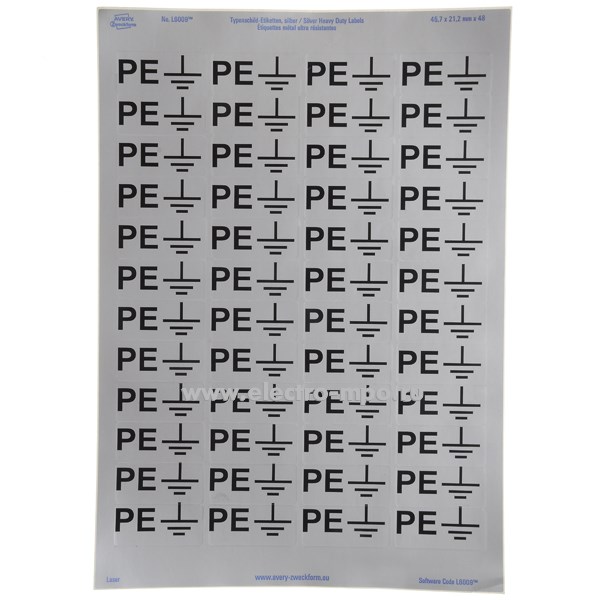 Б2820. Комплект наклеек "PE" со знаком заземления 45,7х21,2мм (МПО Электромонтаж)