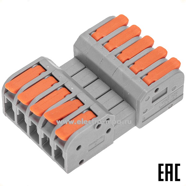 К42. Клемма 07-5265 СМК 222-425R проходная разъемная 5 полюсов серая 0,2-2,5/4мм2 (Rexant)