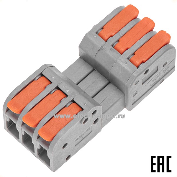 К42. Клемма 07-5263 СМК 222-423R проходная разъемная 3 полюса серая 0,2-2,5/4мм2 (Rexant)