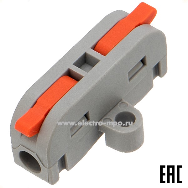 К42. Клемма 07-6261 СМК 222-421P проходная 1 полюс с монтажной площадкой (0,08-4 мм2) серая (Rexant)