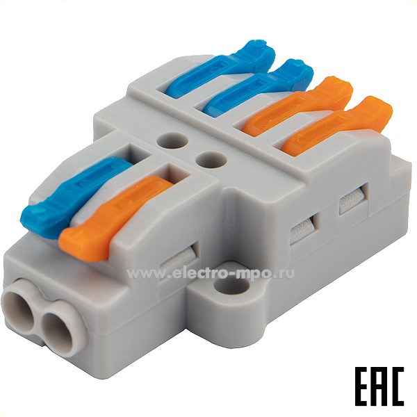 К42. Клемма 07-5235 СМК 2х2 проходная разветвительная 2 полюса с монтажной площадкой (Rexant)