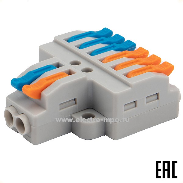 К42. Клемма 07-5234 СМК 2х3 проходная разветвительная 2 полюса с монтажной площадкой (Rexant)