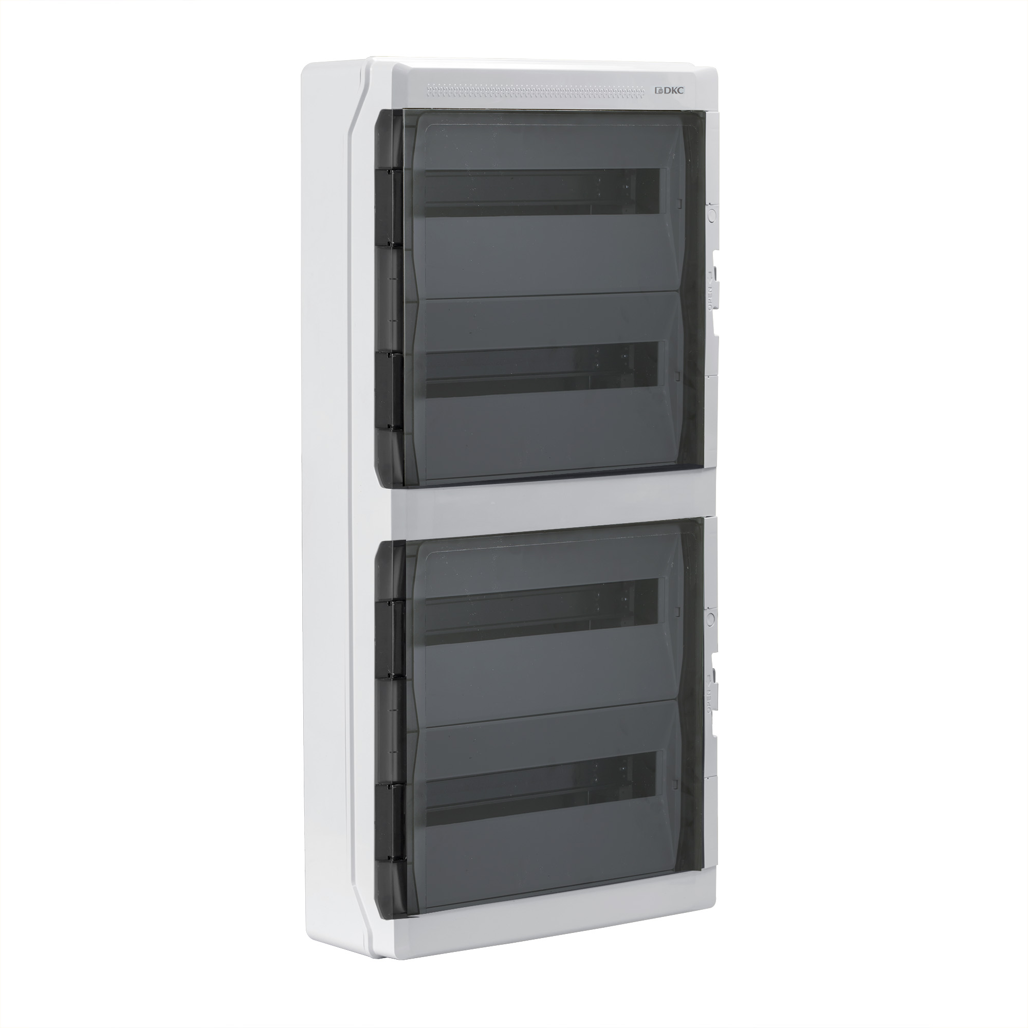 Е10. Щиток RB72W6TGD настенный с дверцей 72 мод.,IP65, серый, с клеммным блоком 63А (ДКС)