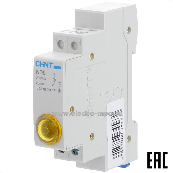 А5259. Модульный индикатор 594118 ND9-1/y желтый AC/DC230В LED (CHINT)