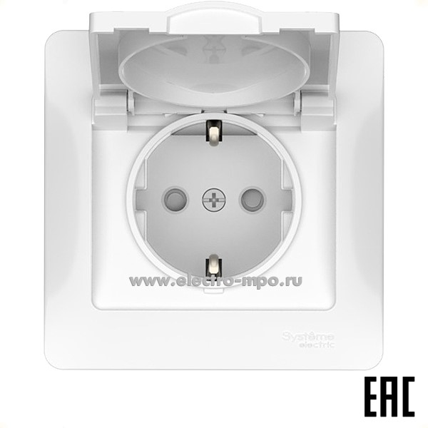 Ю21. Розетка Glossa GSL000146S "евр" с крышкой со шторками безвинт. зажим с/п белая IP20 (SE)