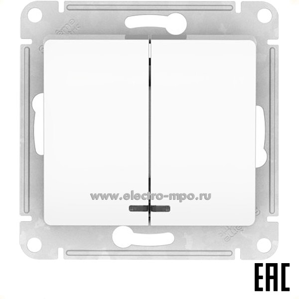 Ю21. Механизм Glossa GSL000153S выключателя 2кл. с подсветкой безвинт. зажим с/п белый (SE)