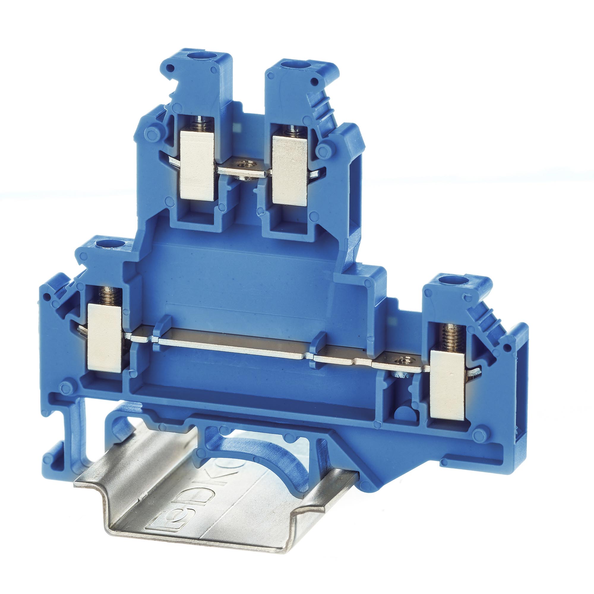 К22. Клемма KRUKB-5-BU двухуровневая, винтовой зажим, 4 точки подключения, 4 кв.мм,  (ДКС)