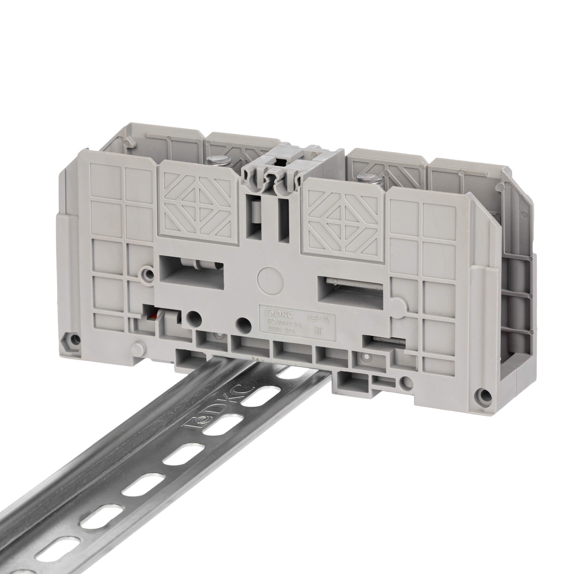 К22. Клемма FER-70 проходная, болтовой зажим, 2 точки подключения,  70 кв.мм,  (ДКС)