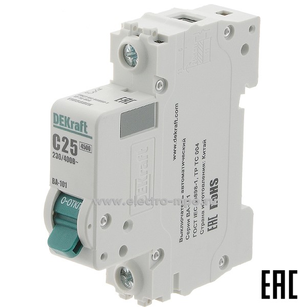 А0108. Автоматический выключатель ВА101-1P-025А-C 11056DEK C25А/1п/ 4,5кА на Din-рейку (DEKraft)