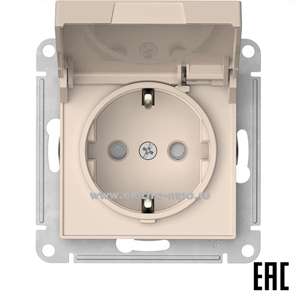 Ю52. Механизм AtlasDesign ATN000246S розетки "евр" со шторками и крышкой безвинт. зажим.с/п бежевый (SE)