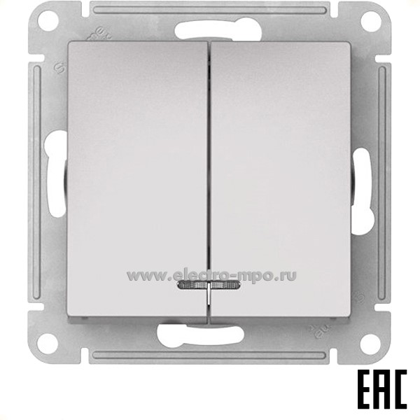 Ю52. Механизм AtlasDesign ATN000353S выключателя 2 кл. безвинт. зажим. с подсветкой с/п алюминий (SE)