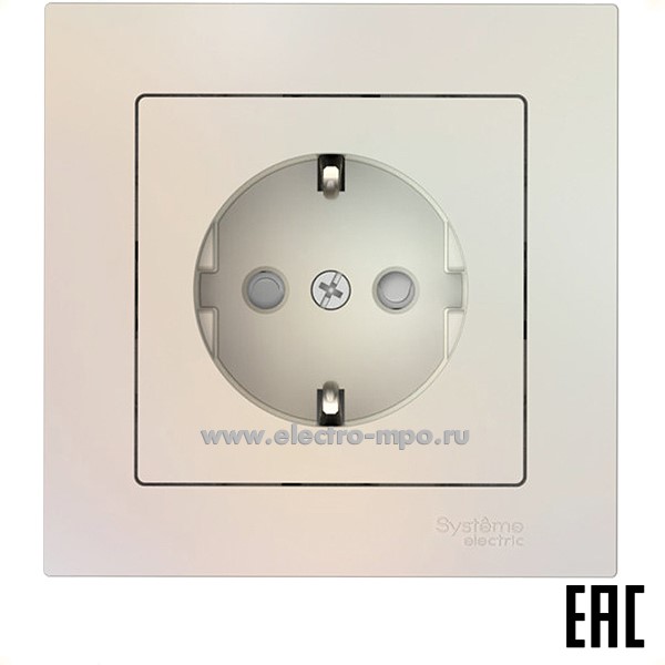 Ю52. Розетка AtlasDesign ATN000444S "евро" со шторками безвинт. зажим. с/п жемчуг (Systeme Electric)