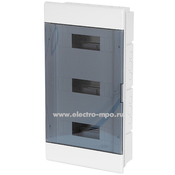 Е0426. Бокс 68136СП серый встраиваемый на 36 модуля с клеммником прозрачная дверь IP40 (Рувинил)