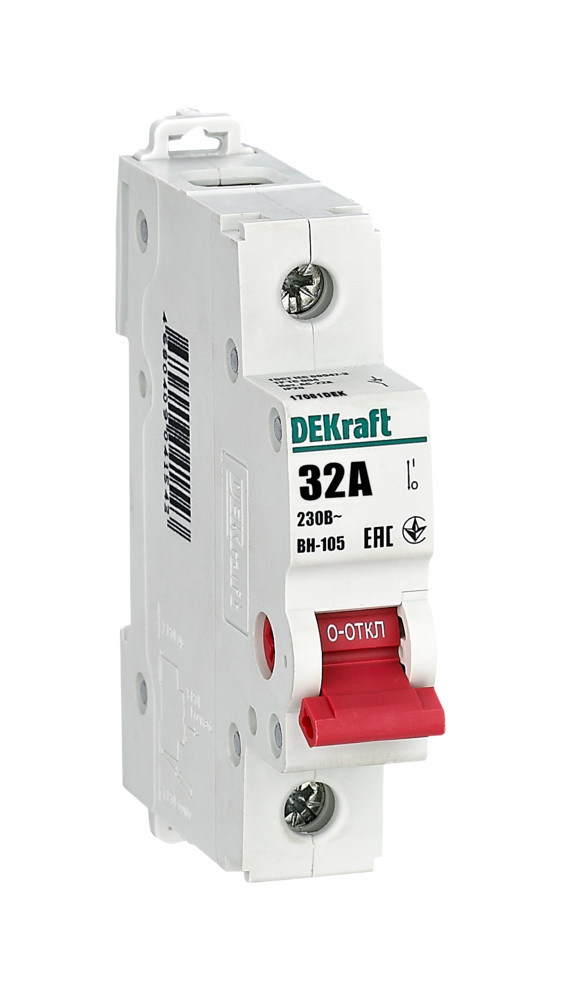 А48. Выключатель-разъединитель 17081DEK 1Р 32А ВН-105 (DEKraft)