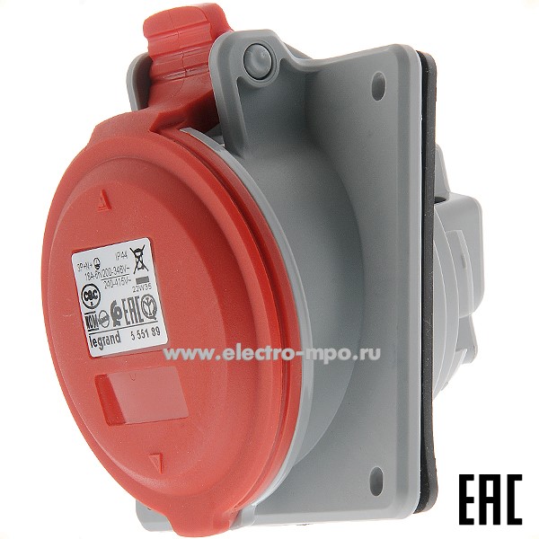 Р4716. Розетка 555189 на поверхность 3Р+N+Е с/п угловая 16А 415В IP44 (Legrand)