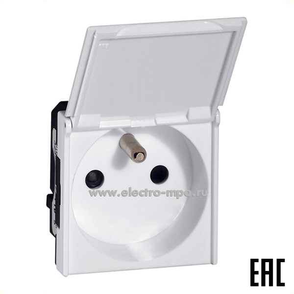 Р2524. Механизм Mosaic 278149L розетки "евр" с крышкой французкий стандарт 2 модуля белый (Legrand)
