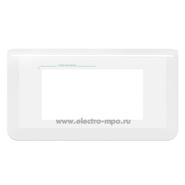 Р2536. Рамка Mosaic 078724L для 4 модулей горизонтальная антибактериальная белая (Legrand)
