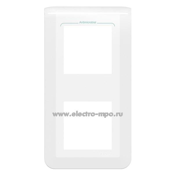 Р2546. Рамка Mosaic 078723L для 2х2 модулей вертикальная антибактериальная белая (Legrand)