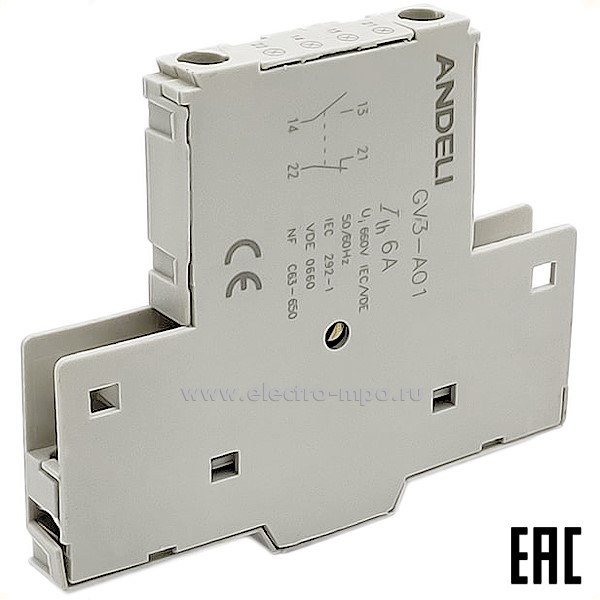 А82. Дополнительный контакт боковой GV3-A01 1НО+1НЗ ADL06-646 (ANDELI)