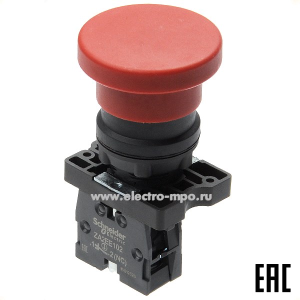 А5312. Выключатель кнопочный XA2EC42 "Гриб" красный 1р без фиксации (Schneider Electric)