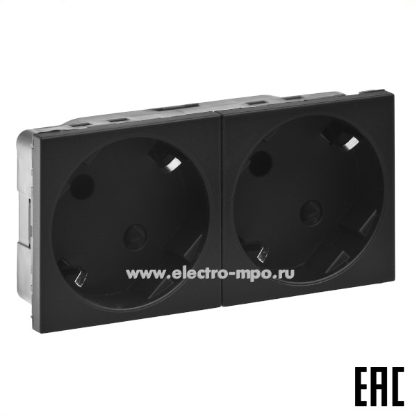 Р2749. Механизм Mosaic 079372L розетки "евр" двойной под углом 45 град. с/п 4 модуля черный (Legrand)