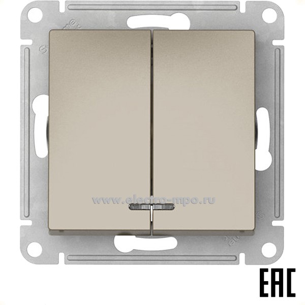 Ю52. Механизм AtlasDesign ATN000553S выключателя 2 кл. безвинт. зажим. с подсветкой с/п шампань (SE)