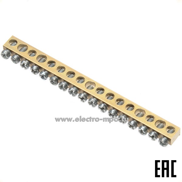 Шина 06-01-227 земля на 17 присоединений латунь 100А в держатель ...