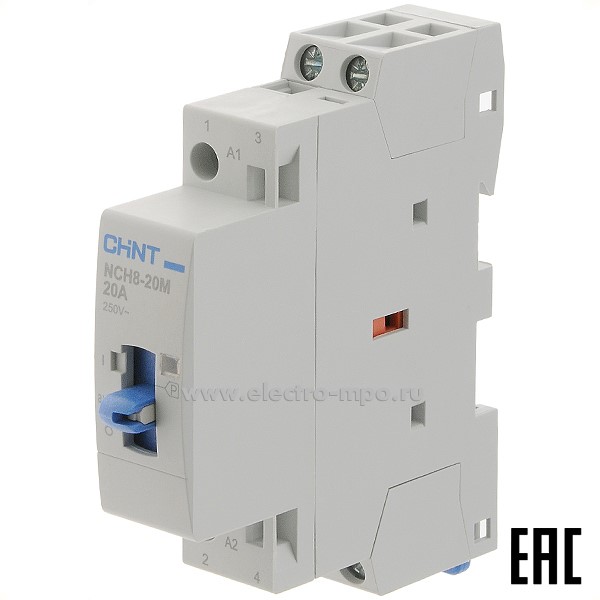 К5713. Контактор модульный 257400  NCH8-М-16/20  16А 2з  230В с ручн. управлением на Din-рейку (CHINT)