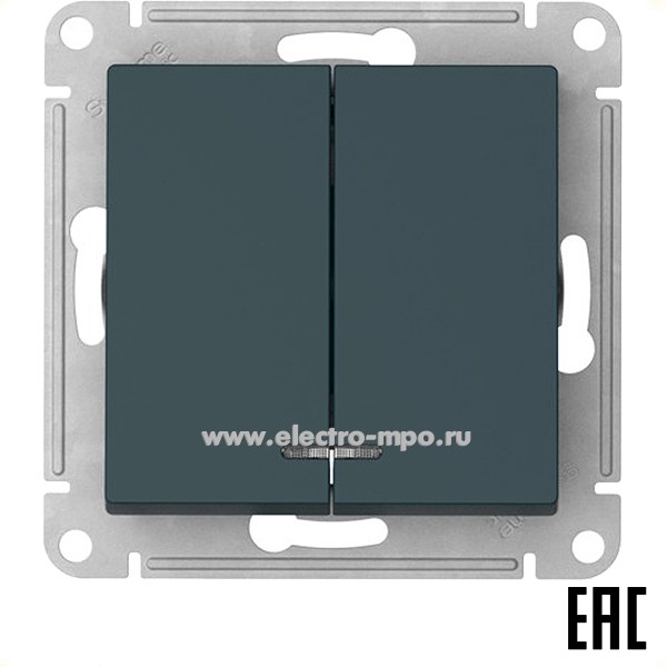 Ю52. Механизм AtlasDesign ATN000853S выключателя 2 кл. безвинт. зажим. с подсветкой с/п изумруд (SE)