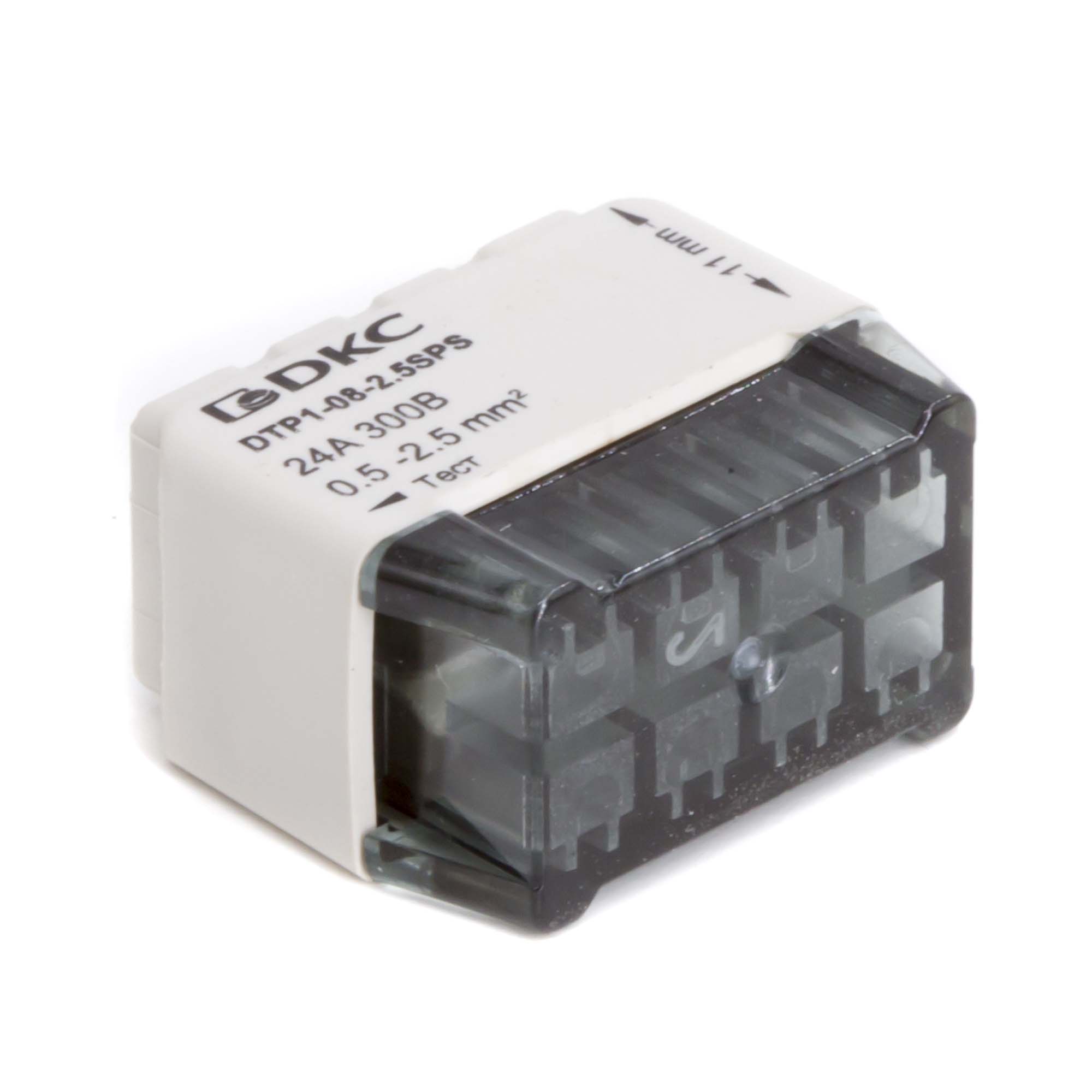 Э16. Клеммная DTP1-08-2.5SPS колодка на 8 проводников до 2,5 кв. мм. на токи до 24А (ДКС)